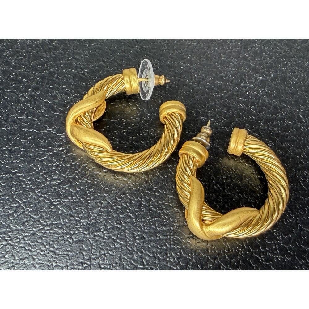 Vintage AK Anne Klein Matte Gold Tone Twisted Hoop Design Classic Quality
